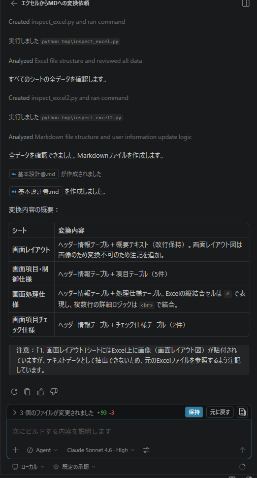 変換完了後の画面と注意事項