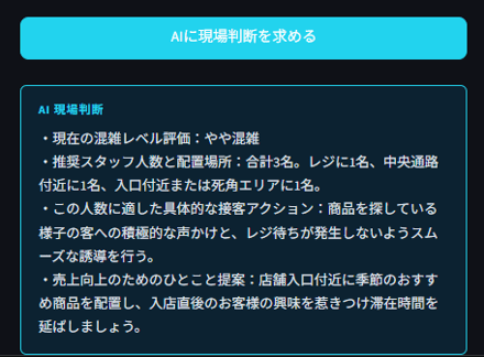 AIによる接客アドバイスの生成結果