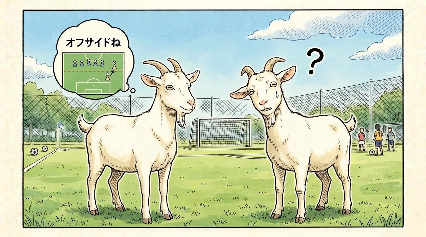 オフサイドについて話すヤギたち