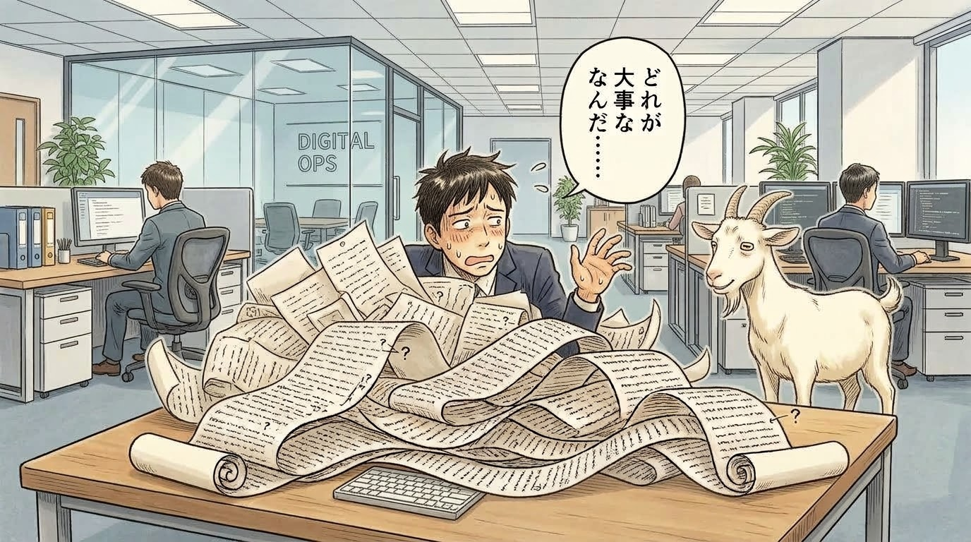 長い文章を人に渡すヤギ